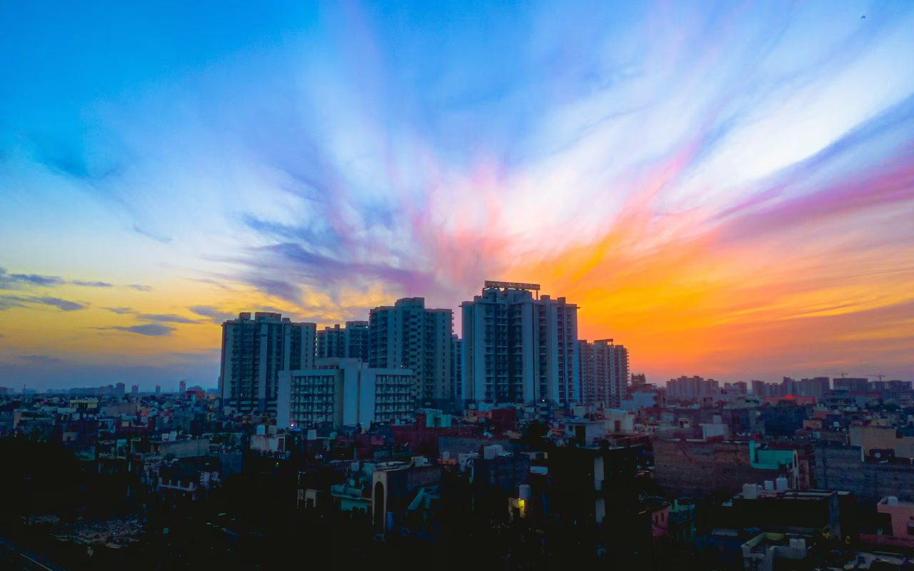 Sunset city skyline, gurgaon