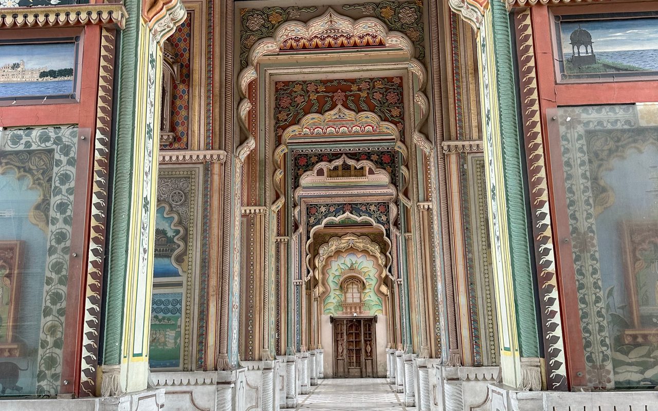 Painted palace colonnade with geometric floor