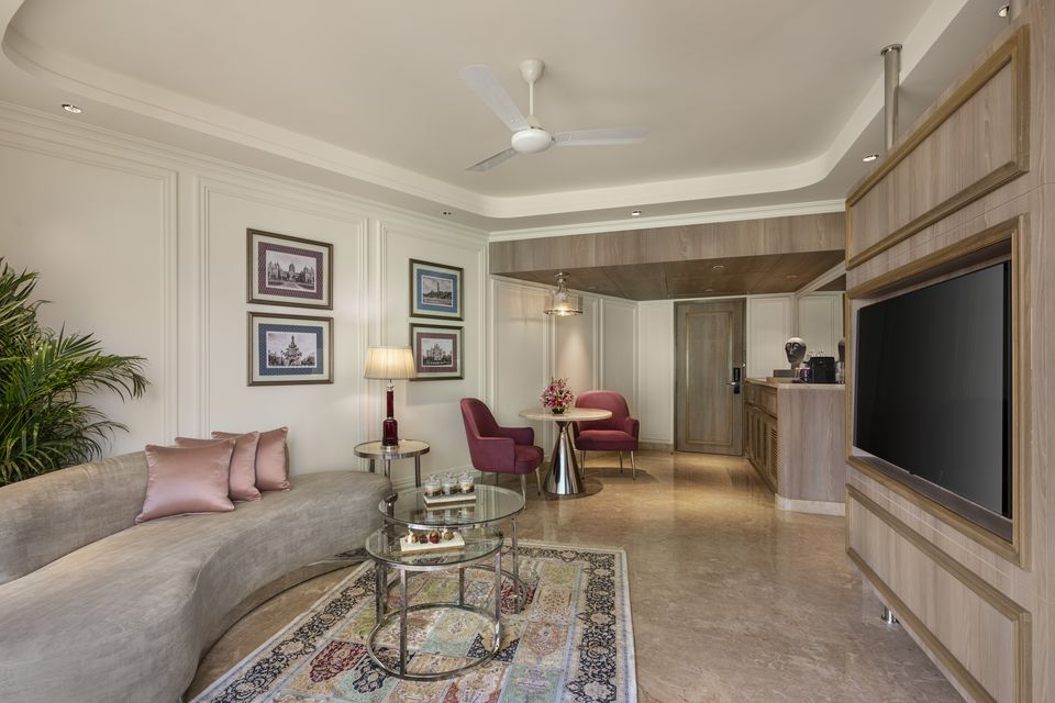 Suite living room with large windows