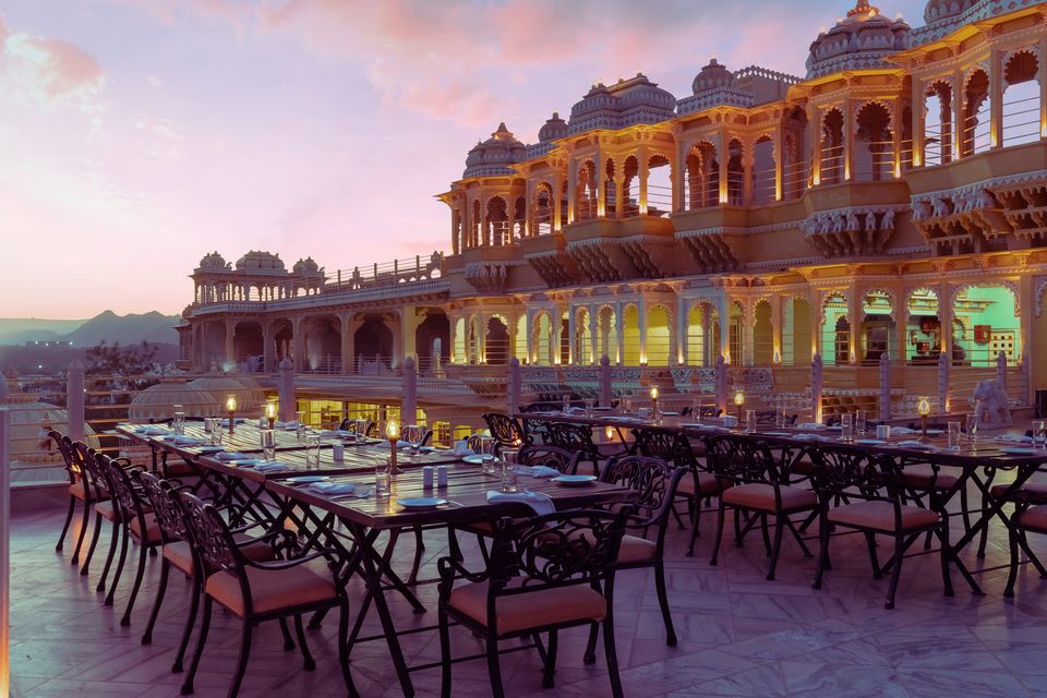 Rooftop dining terrace beside the palace