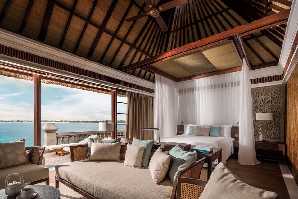 Villa living room beneath a timber ceiling