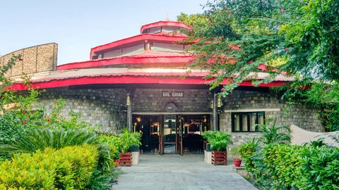 Entrance of the Golghar round house at Infinity Resorts Corbett