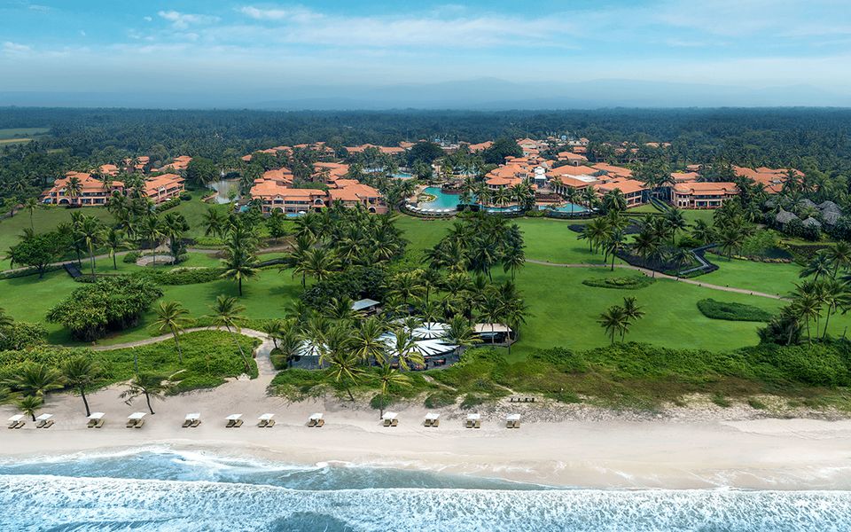 Aerial view of the resort beside the beach