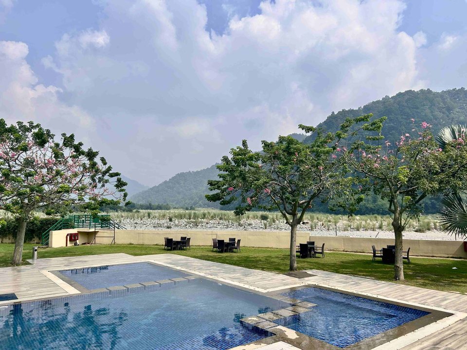 Swimming pool and river landscape