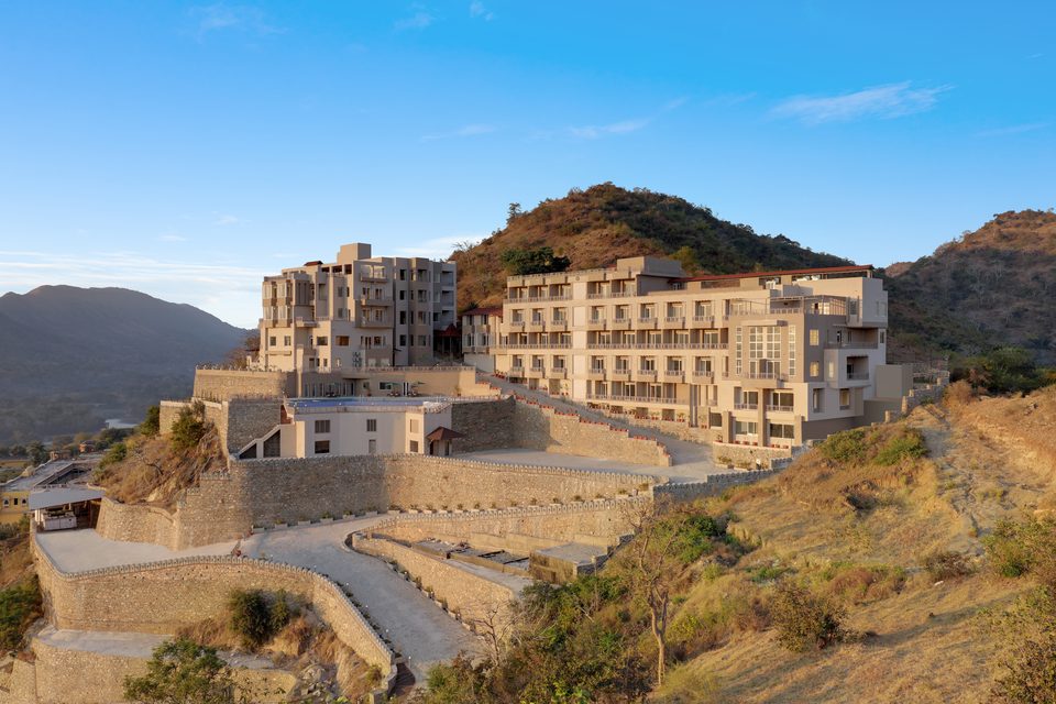 Hotel facade against the surrounding hills