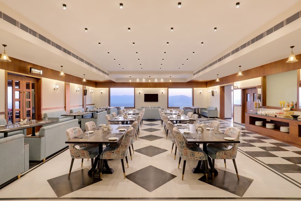 Restaurant with geometric flooring