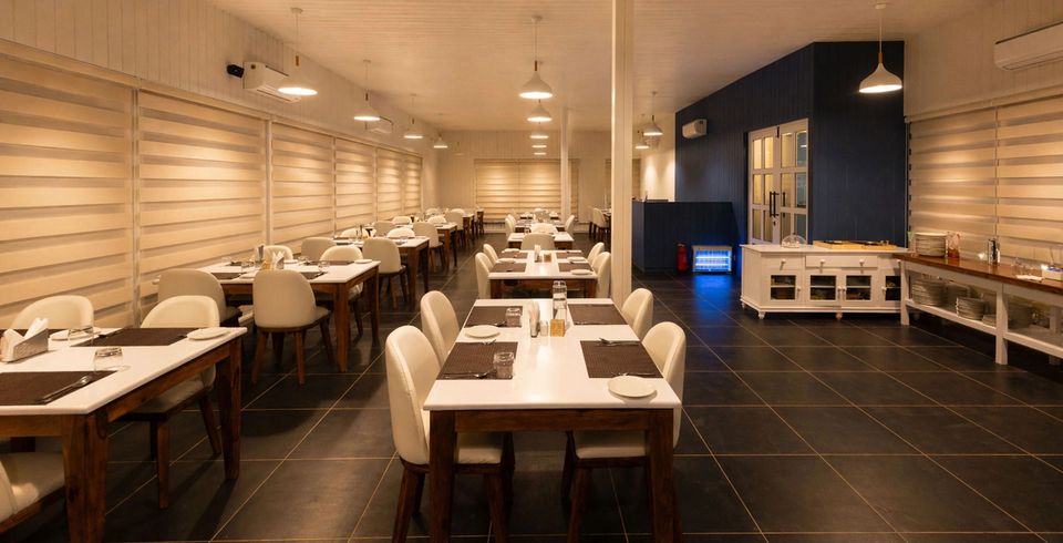 Restaurant tables arranged for dining