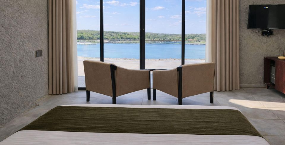 Guest room seating overlooking the lake