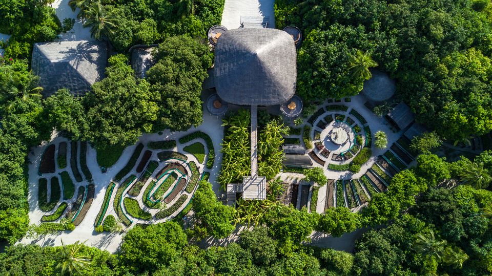 Resort pavilion and landscaped circular garden