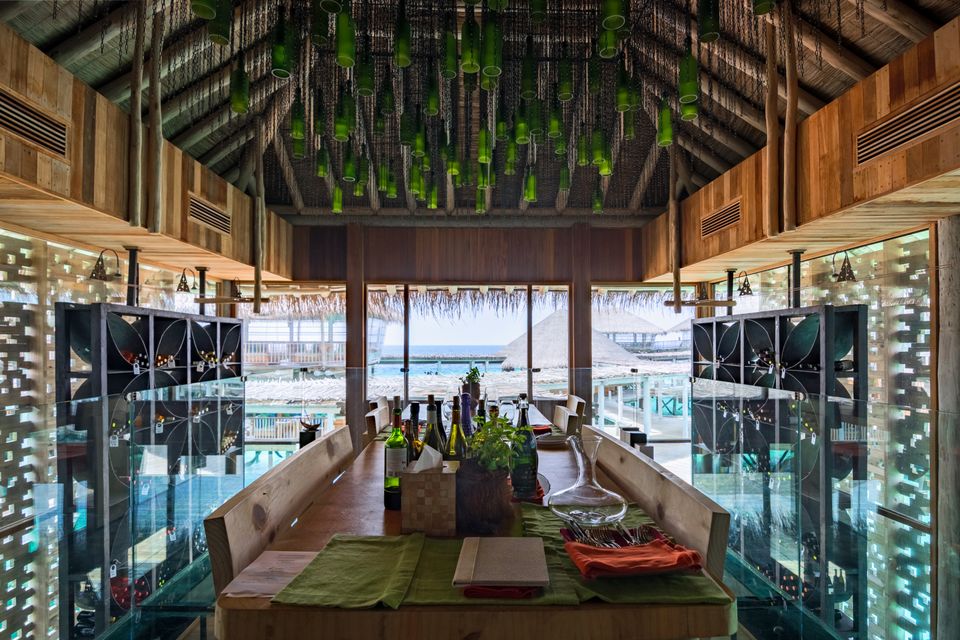 Timber dining pavilion overlooking the ocean