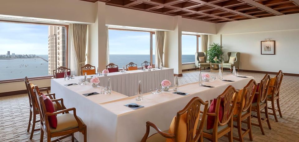Meeting room with a conference table and sea views